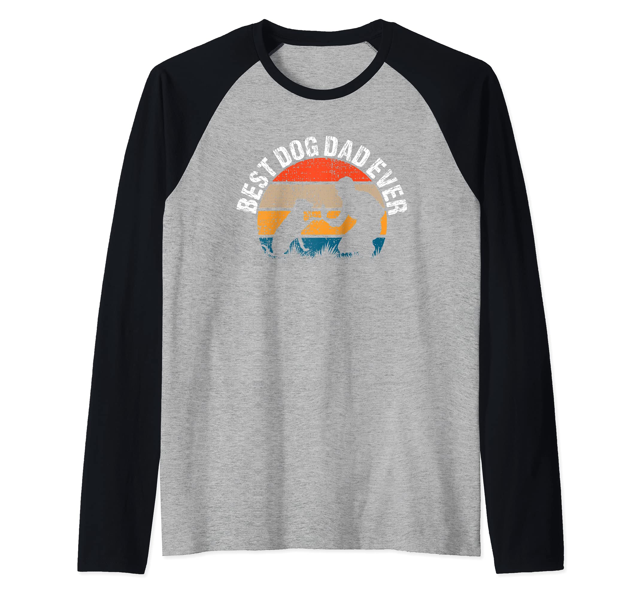 Vintage Best Dog Dad Ever Retro Fist Pump Puppy Doggy Raglan Baseball Tee
