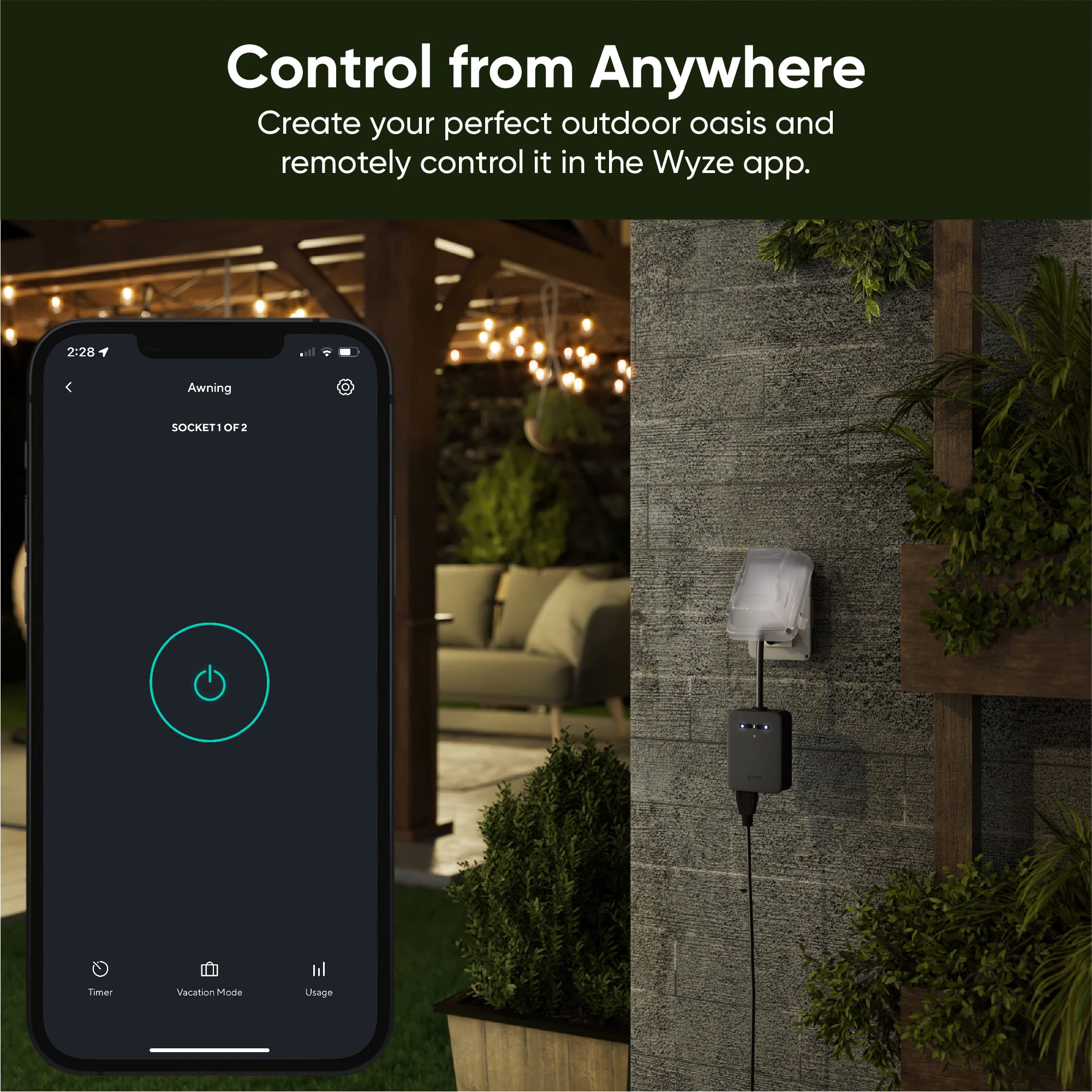 Wyze Plug Outdoor, Dual Outlets Energy Monitoring, IP64, 2.4GHz WiFi Smart Plug, Works with Alexa, Google Assistant, IFTTT, No Hub Required, Black - View 3