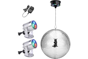 Yescom 16" Large Disco Ball with Motor and Lights 6RPM Rotator & 2PCS 3W RGB Spotlights for 70s 80s Party DJ Bands Dance Club Bar Wedding Event Studio Holiday Decor