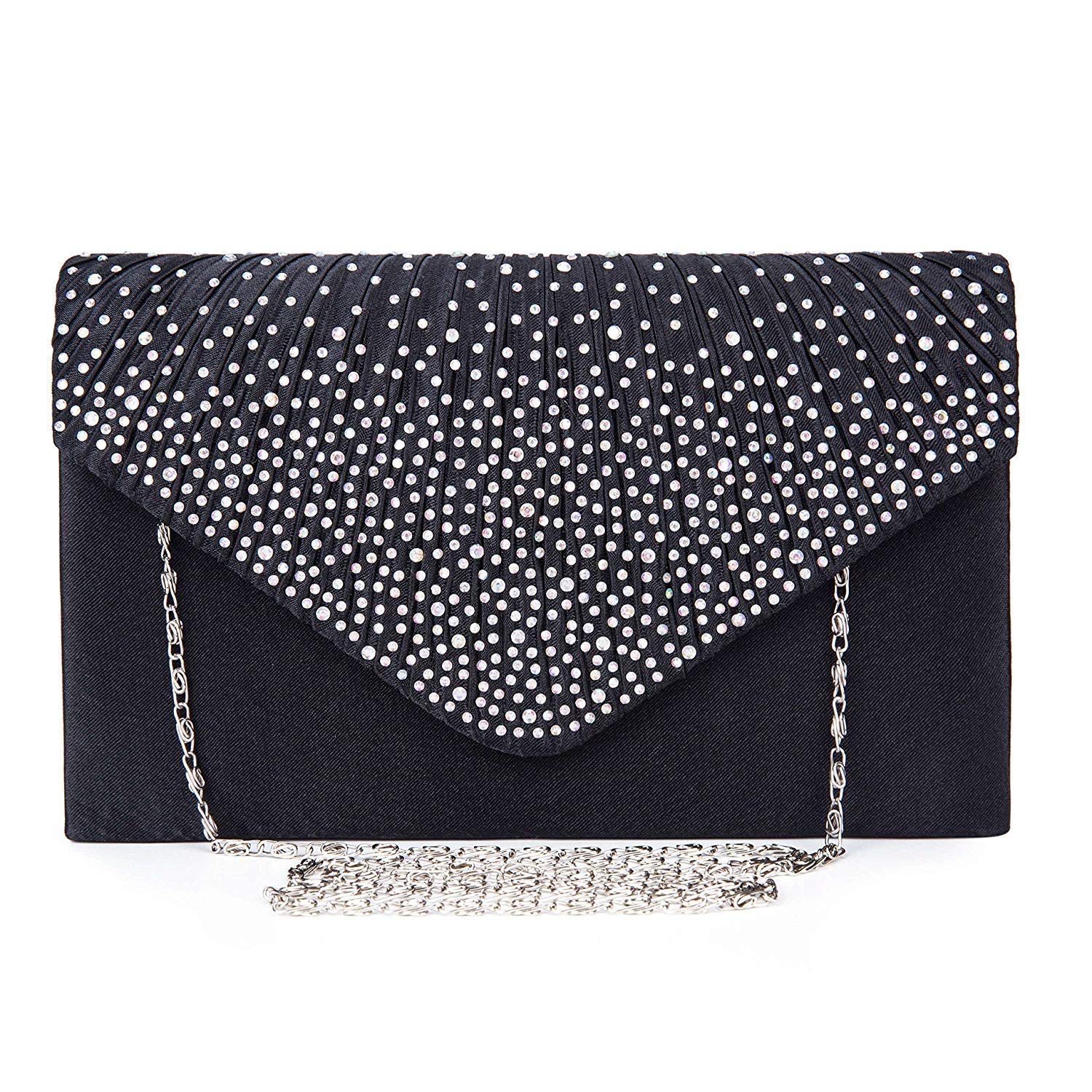 Kaever Women's All Seasons Satin Evening Bag Crystal/Rhinestone for Wedding/Evening/Formal Party, Black, 21 x 13 x 5 cm, Casual