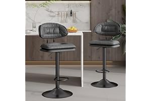 Daluvenix Bar Stools Set of 2,Modern Adjustable Swivel Counter Height Barstools for Kitchen Island,Double-Layer Upholstered Bar Chairs with Back,Dark Grey