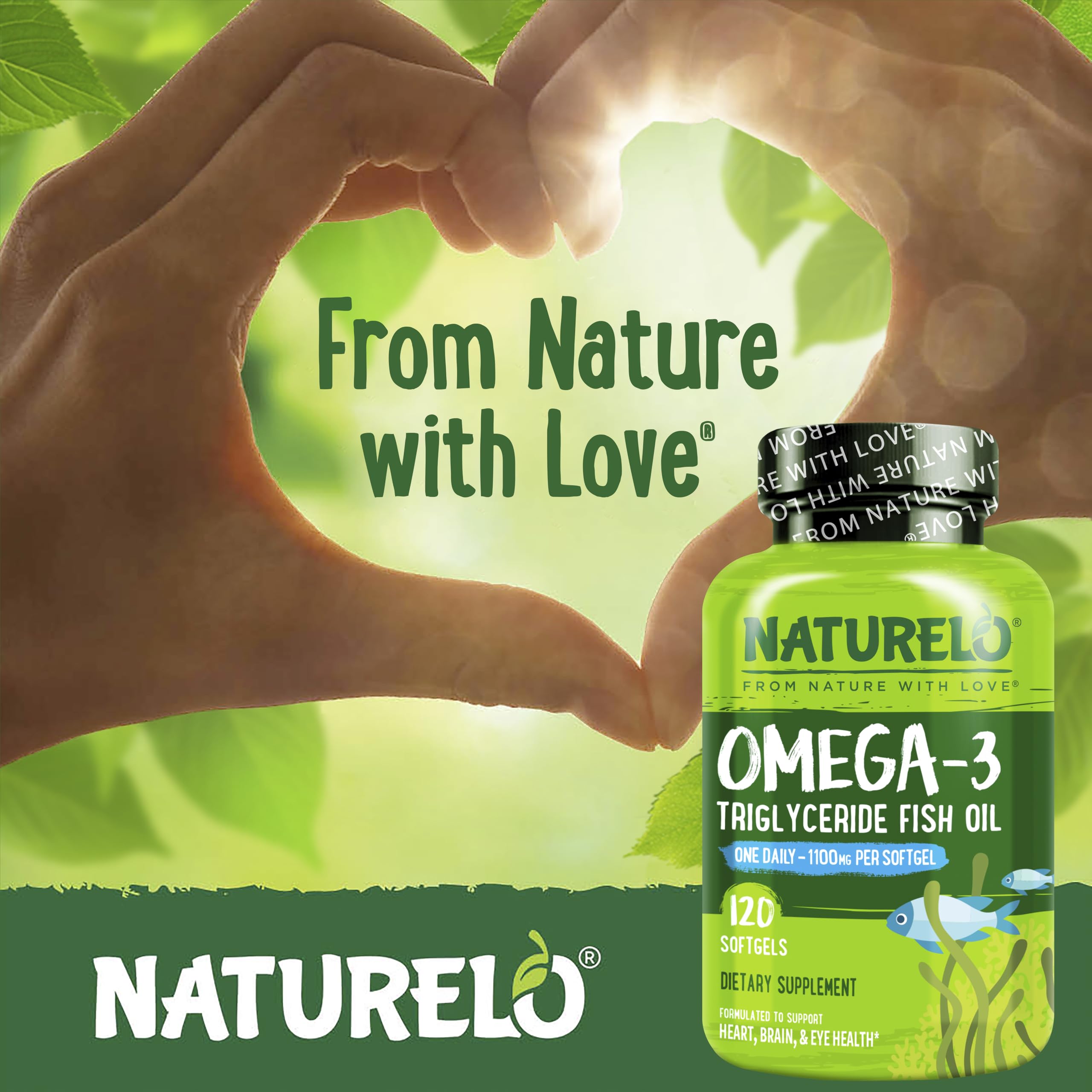 NATURELO Burpless Omega 3 Fish Oil Supplement - 1100mg Triglyceride Omega-3, EPA + DHA, Liquid Fish Oil for Heart, Eye, Brain, Joint Health - 120 Softgels, 4 Months Supply