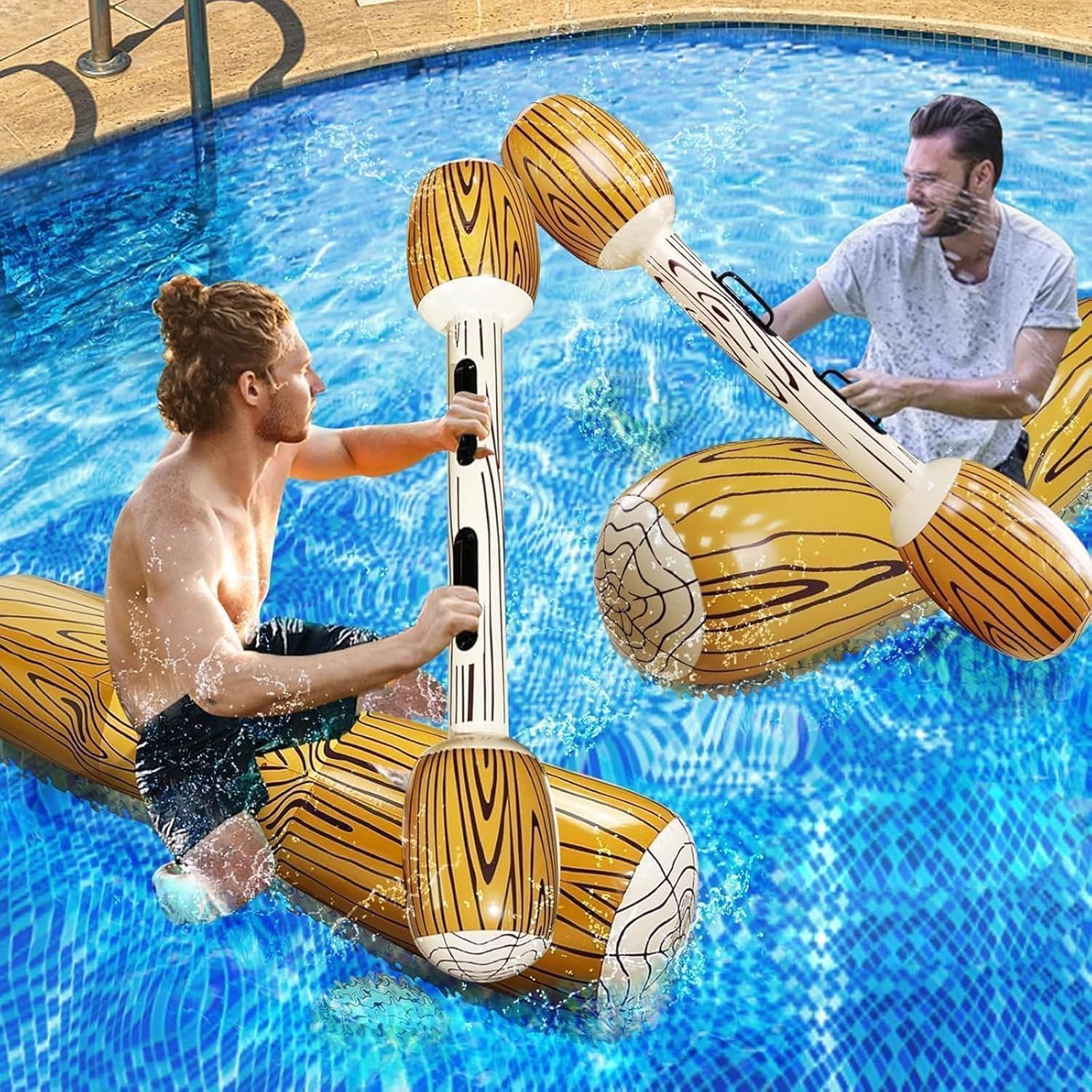 Photo 1 of [Upgraded Log Rafts] 4 Pcs Jumbo Inflatable Battle Log Pool Game - 2 Players Inflatable Floating Toy for Kids Adults, Family Pool Fighting Float Row Toys for Pool Parties, Beach, Summer Outdoor Sports