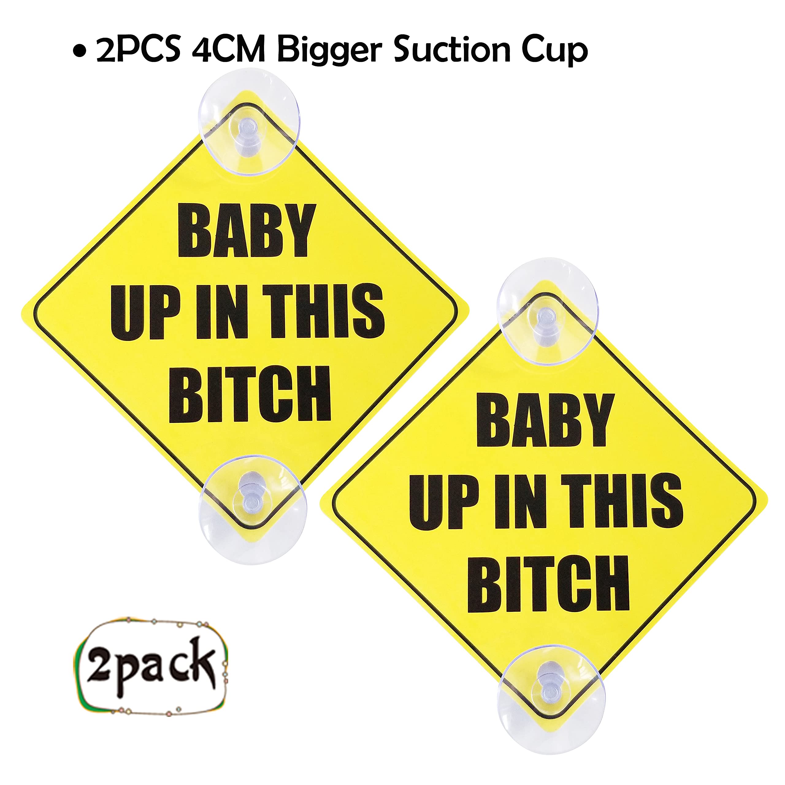 Maglory Baby Up In This Bitch Sign For Car, Baby On Board Car Sign, Bright Yellow Safety Warning Sign, 2 Pack
