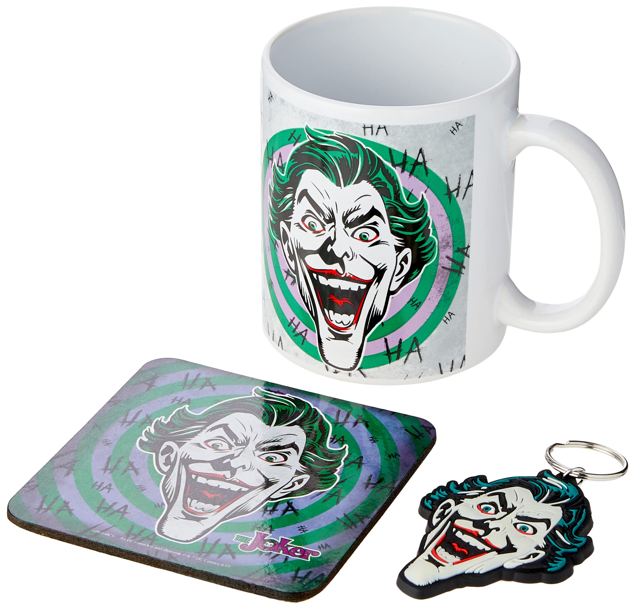Pyramid DC Comics Joker Mug, Coaster and Keyring Gift Set (Hahaha Design) in Joker Gift Box - Official Merchandise