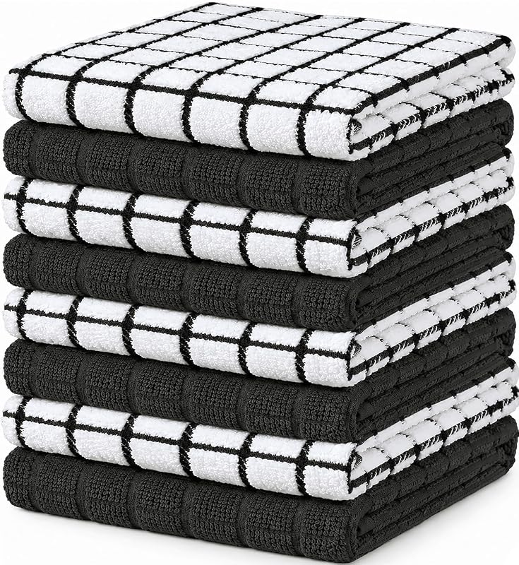 8 paños de cocina, negro, 4 cajas pequeñas teñidas y 4 sólidos, 1 libra/docena, 12 pulgadas x 12 pulgadas (negro) — foto 3 de 8