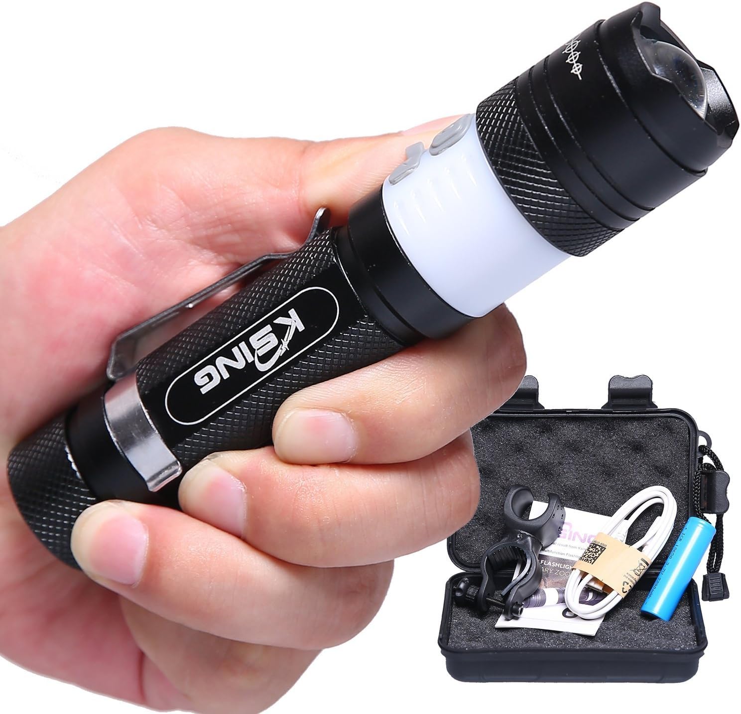 EDC LED Flashlight + Camping COB Lantern,300 Lumen Small Mini Multi-Function Flash light (Black1)