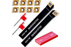 RupXinSplend Lathe Turning Tools Threading Holder - Metal Lathe Cutting Tools Turning Holders 1/2" SCLCL1212H09+1/2" SCLCR1212H09+10pcs Carbide Inserts Golden for Lathe Tools