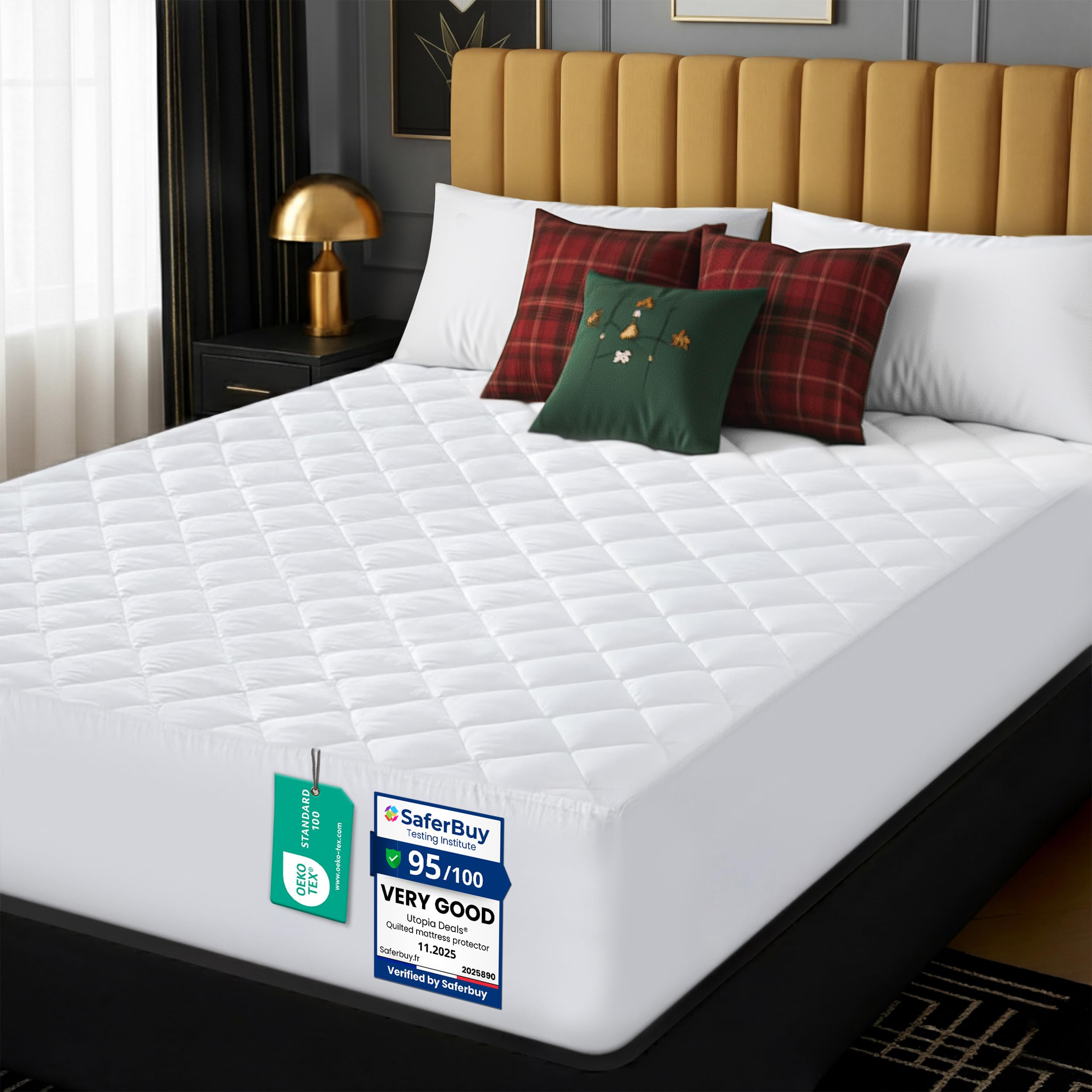Utopia Bedding Quilted Mattress Topper Single Bed, Mattress Protector, Cover Quilted Pad Soft Breathable, Deep Fitted Elastic, Single 90 x 190 + 38 cm, White