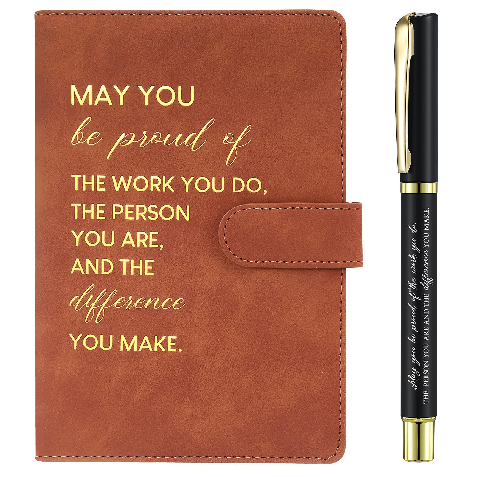 Sinmoe Inspirational Leather Notebook and Pen Set, Employee Appreciation Thank You Gifts New Job Leaving Gifts for Men Women Volunteer Team Colleague Coworker Teacher Office(Brown,Difference)