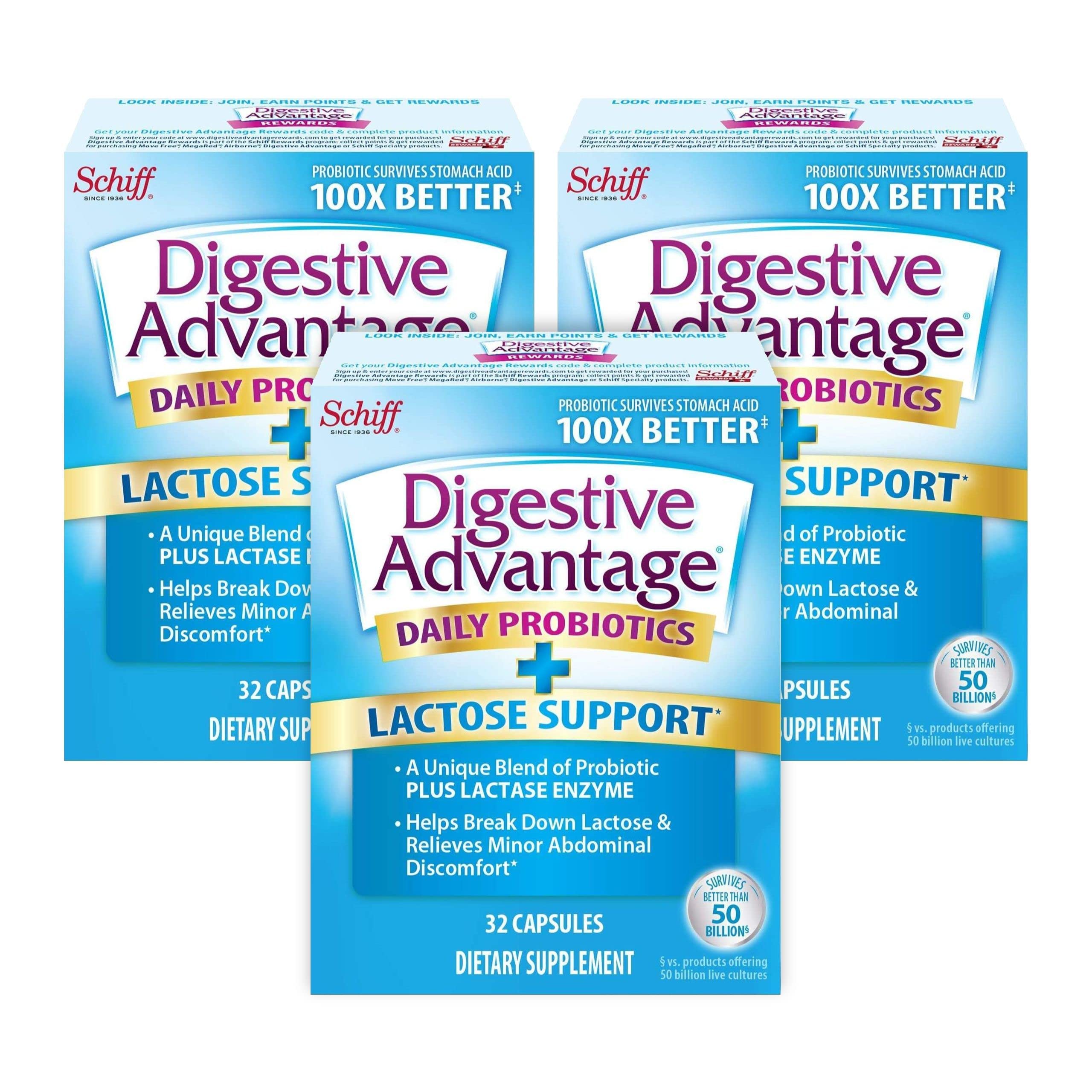 Lactose Defense Lactase Capsule - Digestive Advantage (32x3) Capsules, Breaks down lactose, Survives 100x Better than regular 50 billion CFU, Lessens Bloating
