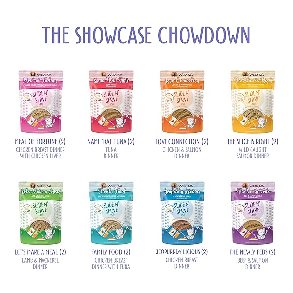 WERUVA SLIDE N’ SERVE PATÉ WET CAT FOOD, THE SHOWCASE CHOWDOWN VARIETY PACK, 2.8OZ POUCH, PACK OF 16