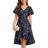 Ever-Pretty Women's V-Neck Short Sleeves A Line Empire Waist Sequin High-Low Evening Dresses 02401