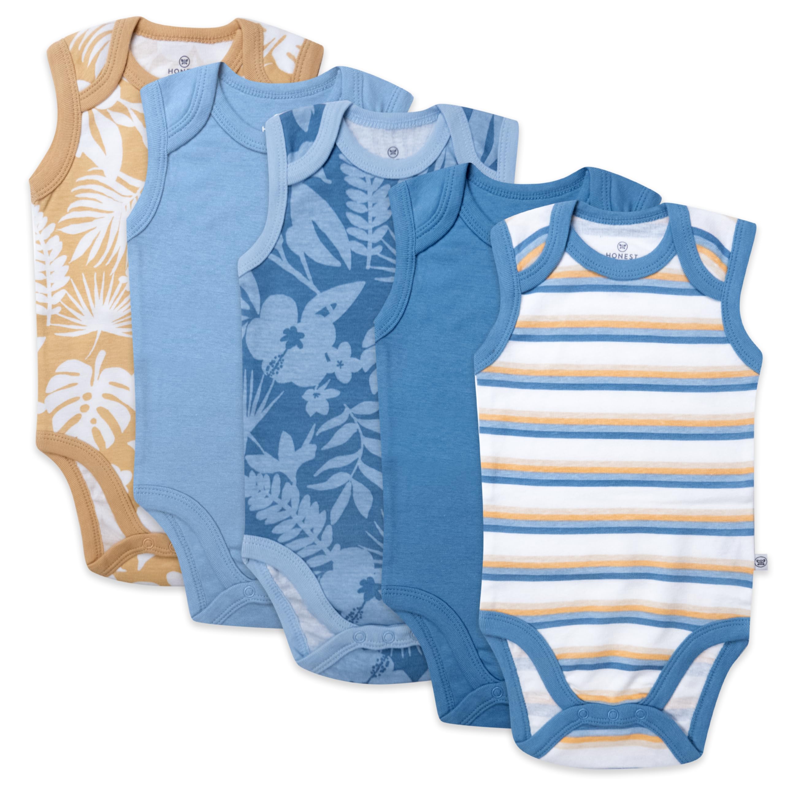 Photo 1 of HonestBaby Multipack Sleeveless and Cami Bodysuits One-piece 100% Organic Cotton for Infant Baby Boys, Girls, Unisex, Tropic Shadow Chambray, 3-6 Months
