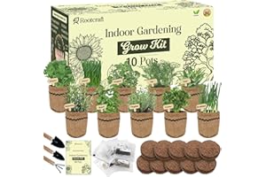 ROOTCRAFT 10 Herb Garden Planter Indoor Kit, 44pcs Complete Kitchen Herb Starter Set Including Burlap Pots, Markers, Soil Discs, Gardening Tools, Unique Easter/Birthday/Christmas Gift Ideas for Women, Mom