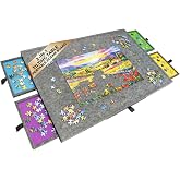 1500 Piece Puzzle Table with Drawers - Tilting Jigsaw Board, Grey, Large | Portable Lightweight Felt Surface, Soft Protective Cover, 2-in-1 Tilting Stand, Sliding Drawers