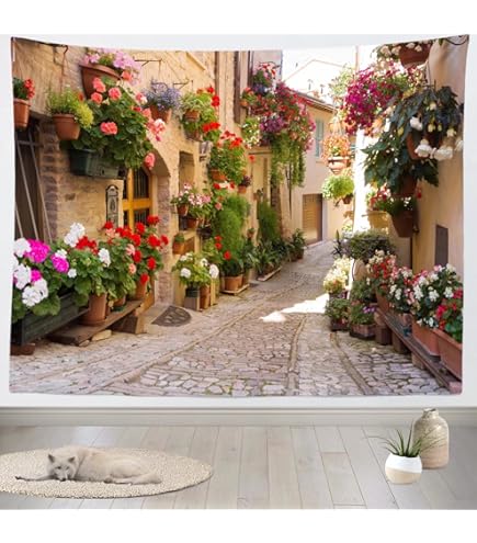 Amazon.com: Tuscany Tapestry Italy Old Stone Wall Flowers