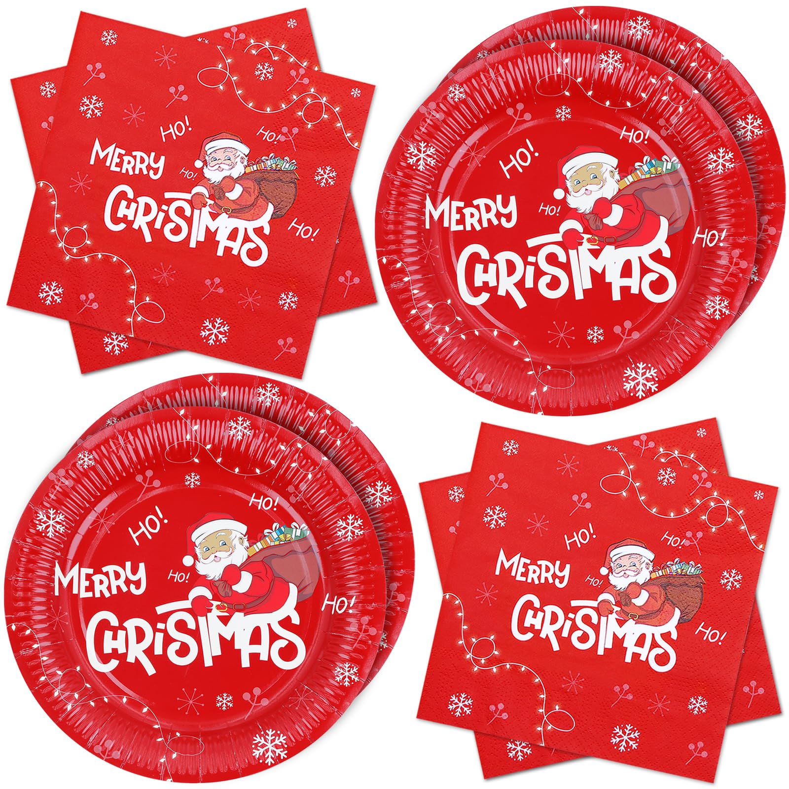 ZVK Christmas Party Paper Plates and Napkins Set Pack of 40 Santa Claus Disposable Dinnerware, Dinner Plates, Paper Napkins