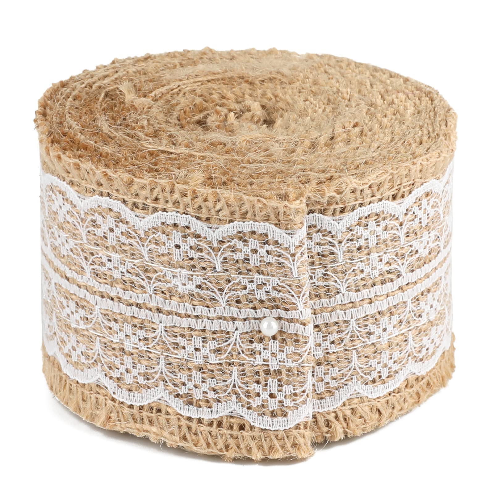 G2PLUS Hessian Burlap Ribbon with Lace, 5M Natural Jute Trim Craft Ribbon, Rustic Hessian Themed Tape for Gift Wrapping and Crafts