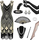 Okabay 1920s Flapper Gatsby Accessories Set Sequin Dress Headband Gloves view 1