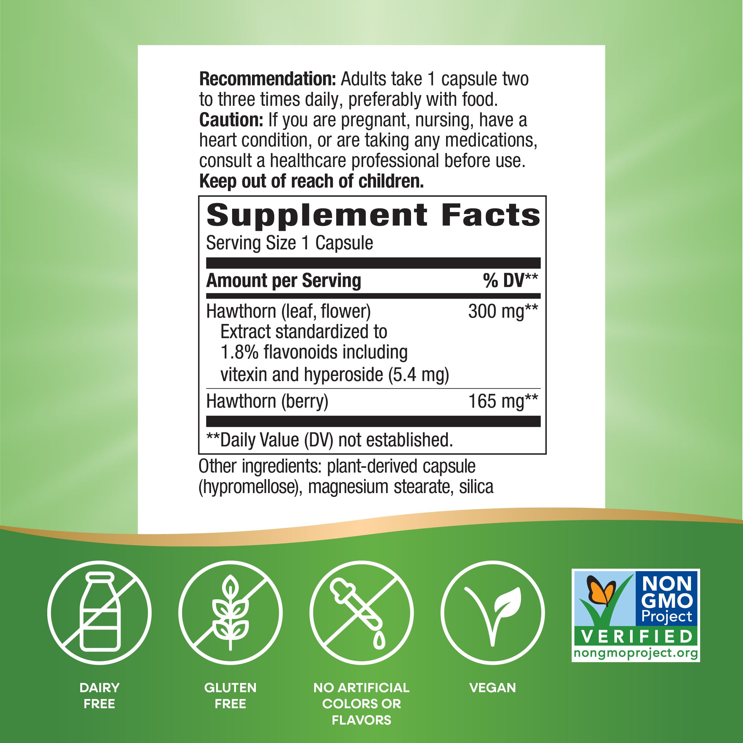 Nature's Way Hawthorn, Premium Extract, Support Heart Health*, Standardized to 1.8% Flavonoids, Non-GMO Project Verified, Vegan, 90 Capsules (Packaging May Vary)