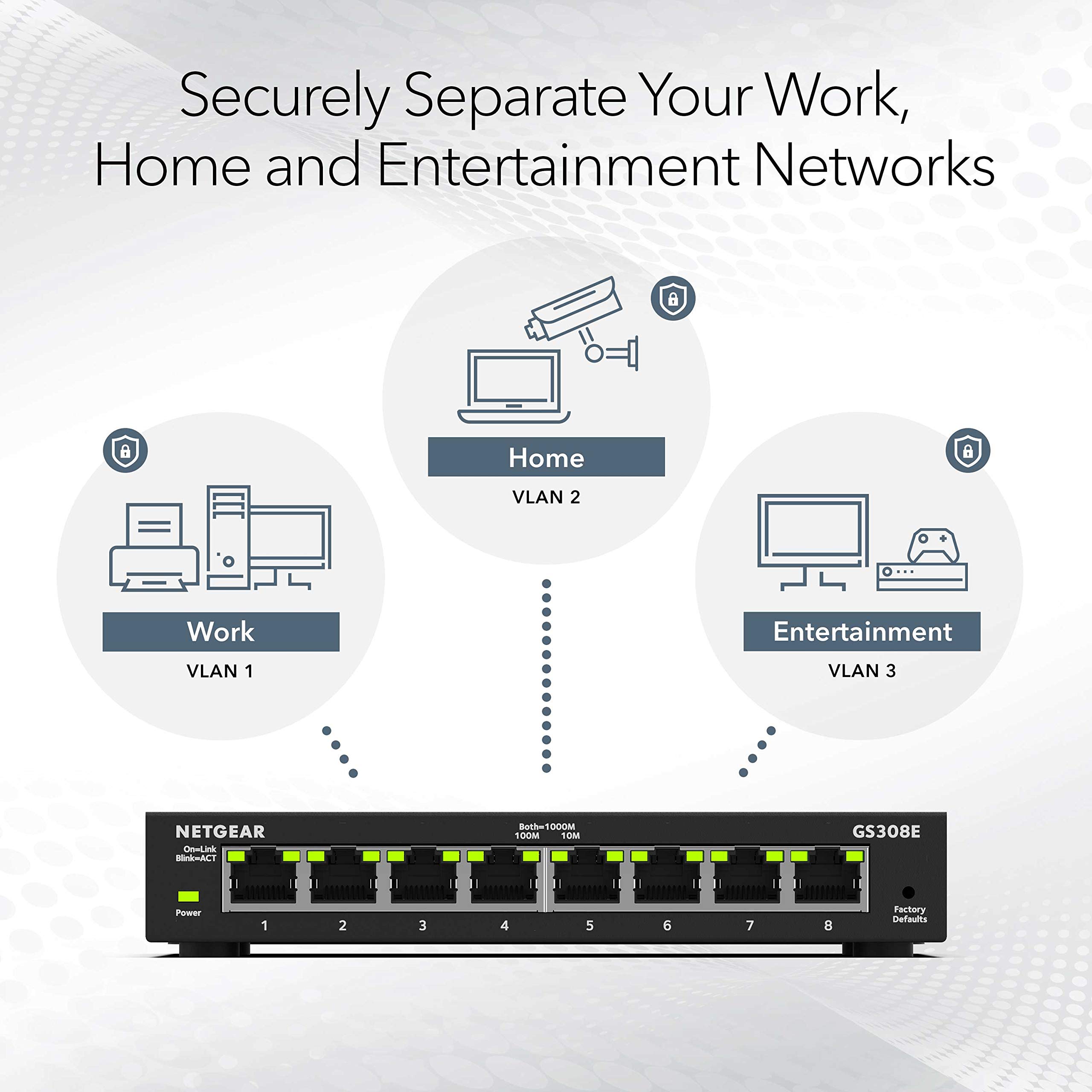 NETGEAR 8-Port Gigabit Ethernet Plus Switch (GS308E) - Desktop or Wall Mount, Home Network Hub, Office Ethernet Splitter, Silent Operation