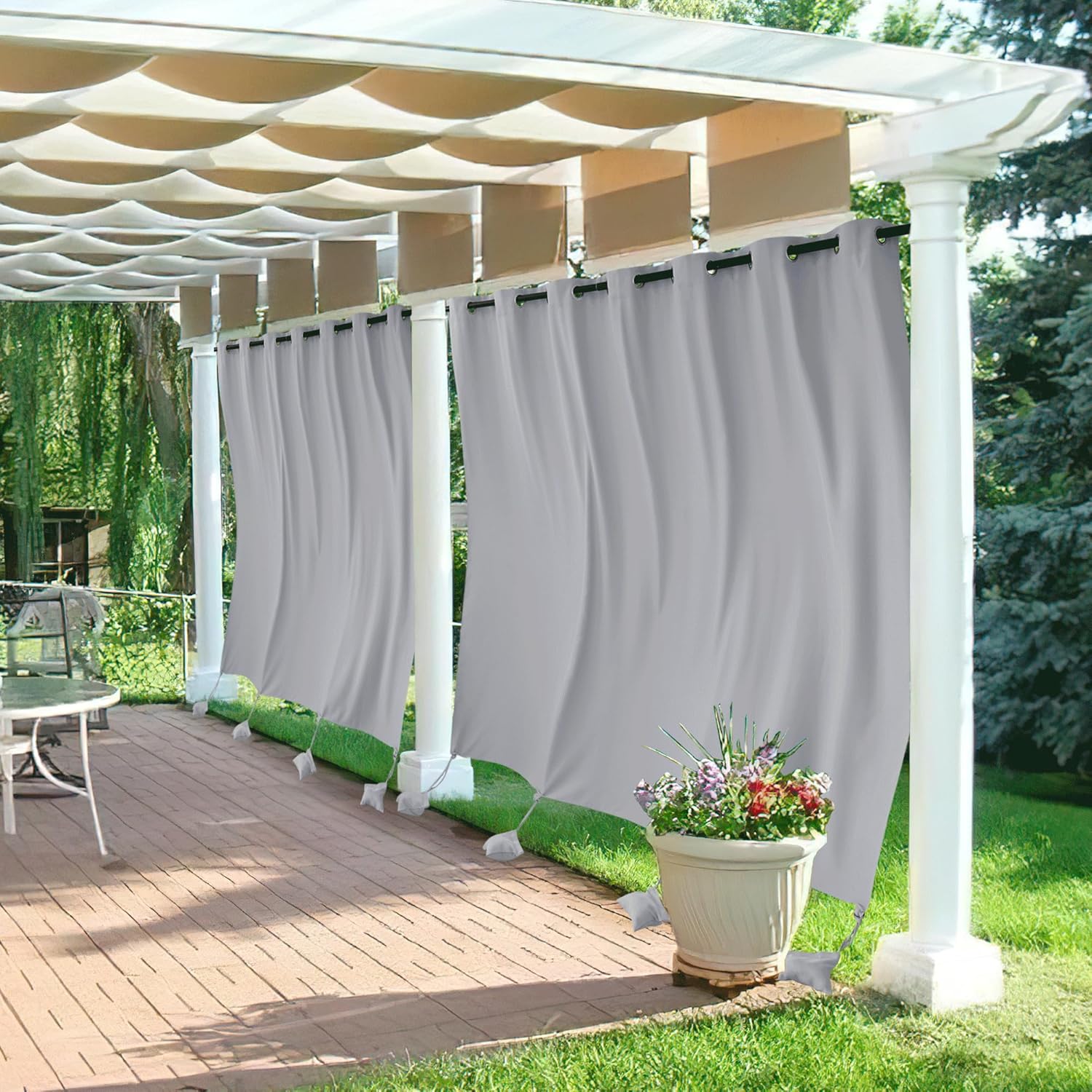 Outdoor Curtains - RYB HOME Extra Wide Outdoor Curtains Windproof, Blackout Waterproof Privacy Outside Curtains for Patio Pergola Pool Hut Screen Porch Outside Deck, W 105 x L 96 inch, Silver Grey, 2 Panels