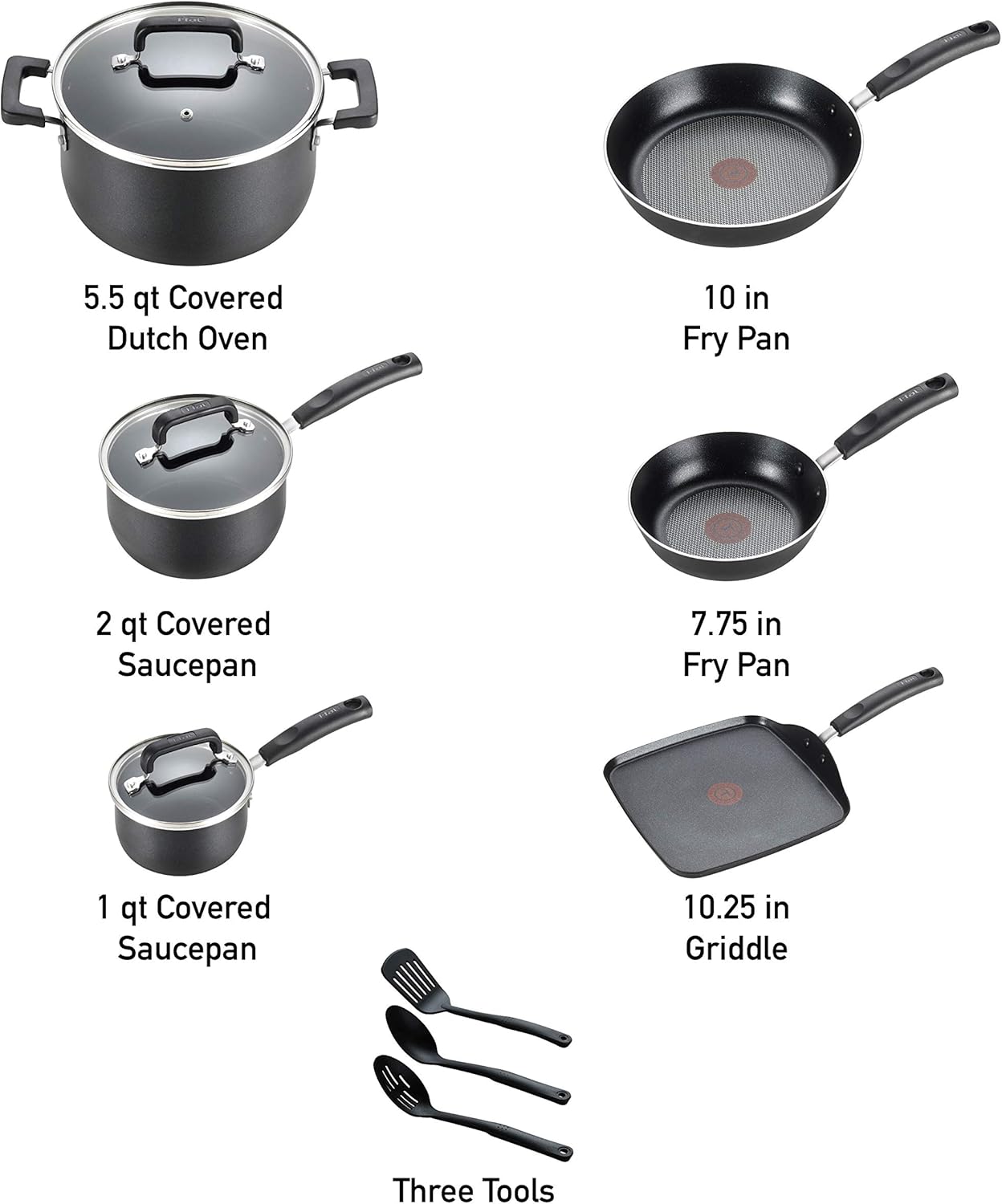 T-fal Signature Nonstick Dishwasher Safe Cookware Set, 12-Piece, Black: Pots And Pans: Kitchen & Dining