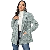 TRNY Tweed Plaid Blazer Coat for Women - Oversized Double-Breasted Suit Jacket Casual Work Office Blazer with Pockets