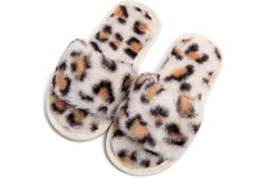 techcity Boys Girls Fuzzy House Slippers Cute Comfy Faux Fur Slip On Fluffy Plush Open Toe Home Slides for Kids Indoor Outdoor Warm Shoes