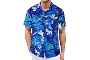 Mens Hawaiian Shirts Summer Floral Printed Beach Shirt Short Sleeve Button Down Tropical Tops