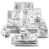 MALACASA Dinnerware Sets, 30 Piece Porcelain Plates and Bowls Sets for 6, Square Dish Set with Dinner Plates Set, Cup and Saucer, Modern Dishware Dishes Microwave Safe, Marble Grey, Series Blance