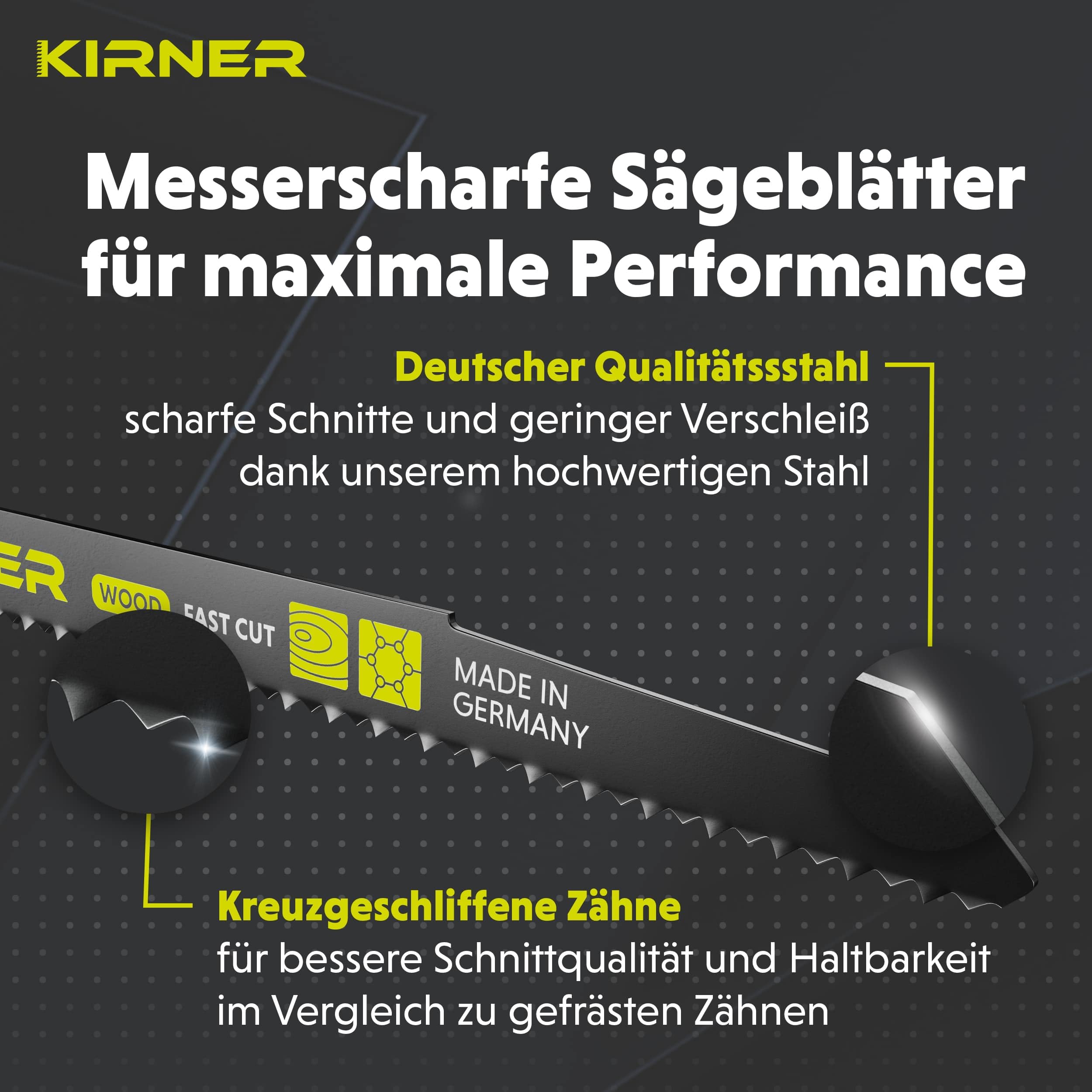 KIRNER Säbelsägeblätter Holz 225mm [ Extrem scharf & Langlebig ] 10er Pack Sägeblätter Säbelsäge inkl. Box - Reciprosägeblätter mit Universalaufnahme für alle Holz und Kunststoff 6-175mm 4