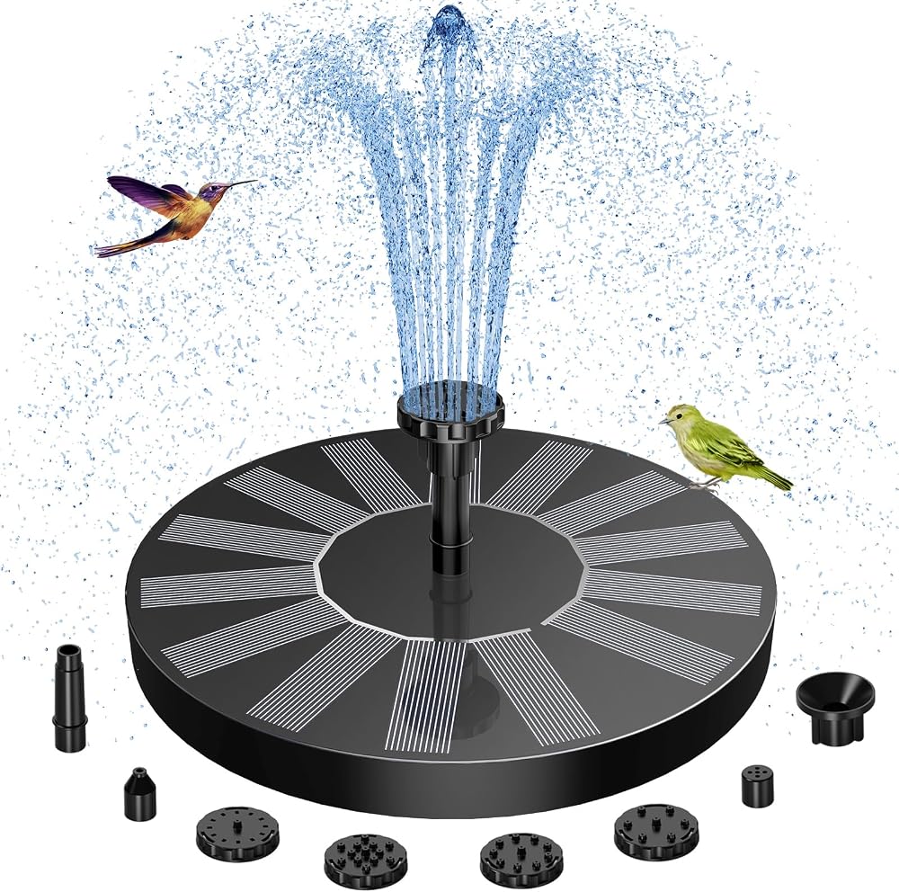 AISITIN Solar Fountain with 6 Nozzles Floating Pond Pump Garden Water Feature