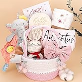 Baby Girl Gifts Basket,Baby Shower Gifts for Girls,New Born Baby Girls Gift,Baby Girl Gift Basket,Gender Reveal Gifts,Unique Baby Gift Essential Stuff,Rattle Swaddle Blanket Baby Girl Gifts