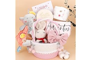 PENGTAI Baby Girl Gifts Basket,Baby Shower Gifts for Girls,New Born Baby Girls Gift,Baby Girl Gift Basket,Gender Reveal Gifts,Unique Baby Gift Essential Stuff,Rattle Swaddle Blanket Baby Girl Gifts