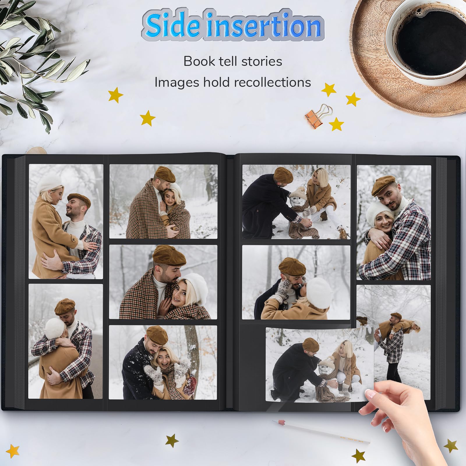 popotop Photo Album 4x6 600 Pockets Photo with Label, Linen Hardcover Photo Albums for Wedding Gifts Baby Memory Travel Anniversary Brithday School, Picture Book with Horizontal & Vertical Photos