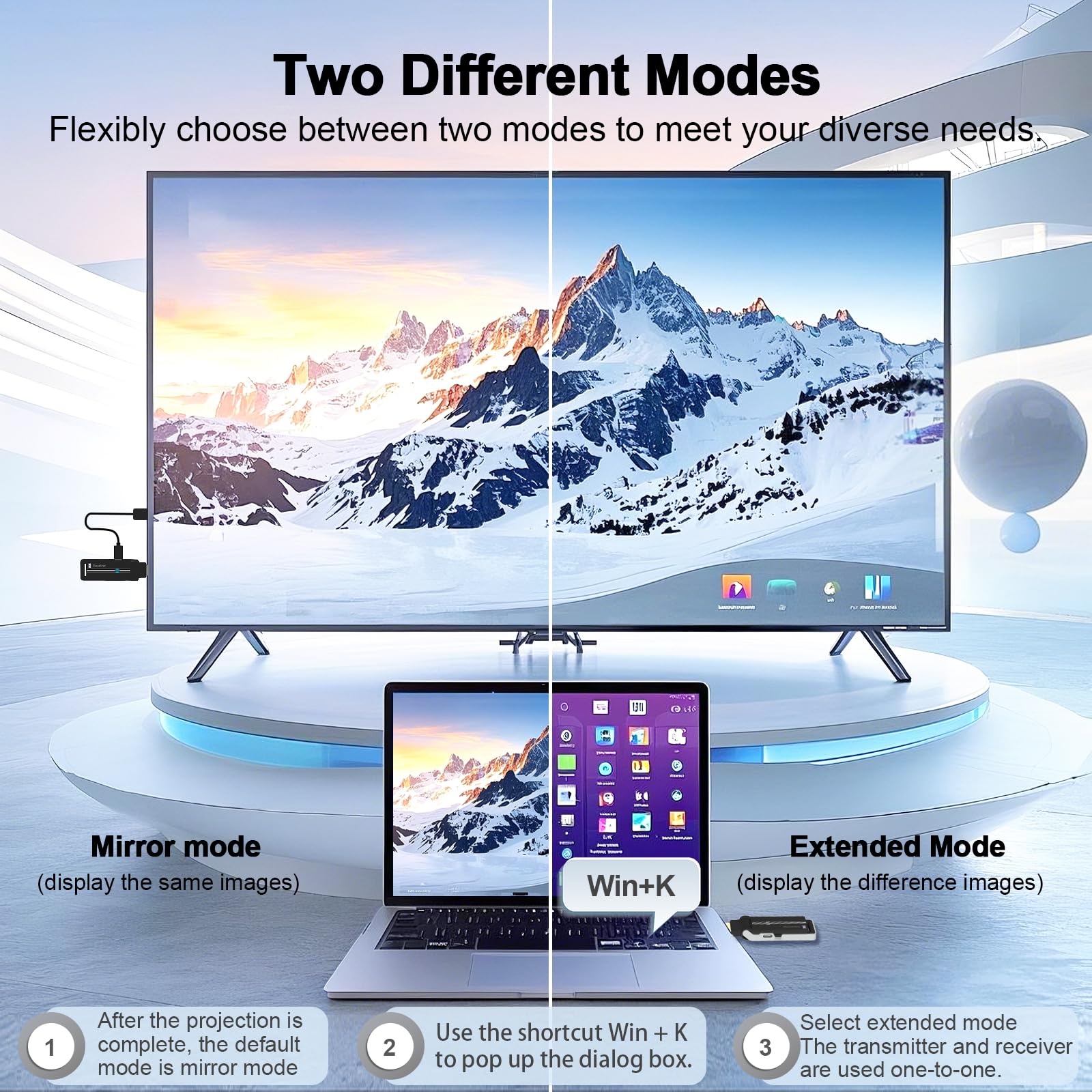 Wireless HDMI Transmitter & Receiver Kit with Heat Dissipation, 90° Bendable Interface, Dual-Band 2.4G/5G, Plug & Play - Stream Video & Audio from Laptops/TV Boxes/Projectors to Monitors-100Ft/30M