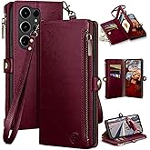 XcaseBar compatible with Samsung Galaxy S25 Ultra Wallet case with Zipper Credit Card Holder【RFID Blocking】,Flip Folio Book PU Leather Phone case Shockproof Cover Women Men for S25 Ultra case Wine Red