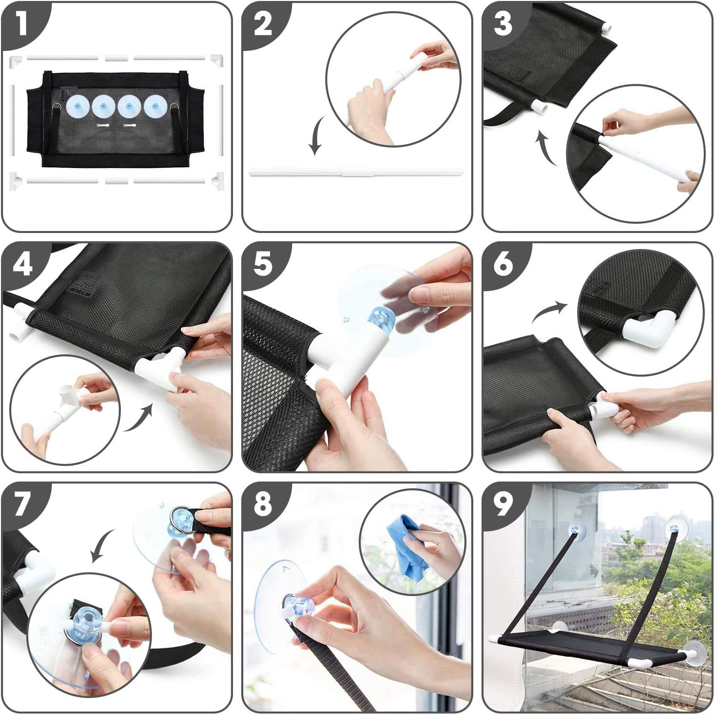 Tempcore Cat Window Perch, Cat Window Perch for Large Cats, Cat hammocks for Indoor Cats, 4 Suction Cups Carry 20 Pound, Breathable Mesh, 360 Degree Sunbathing and Landscape : Pet Supplies