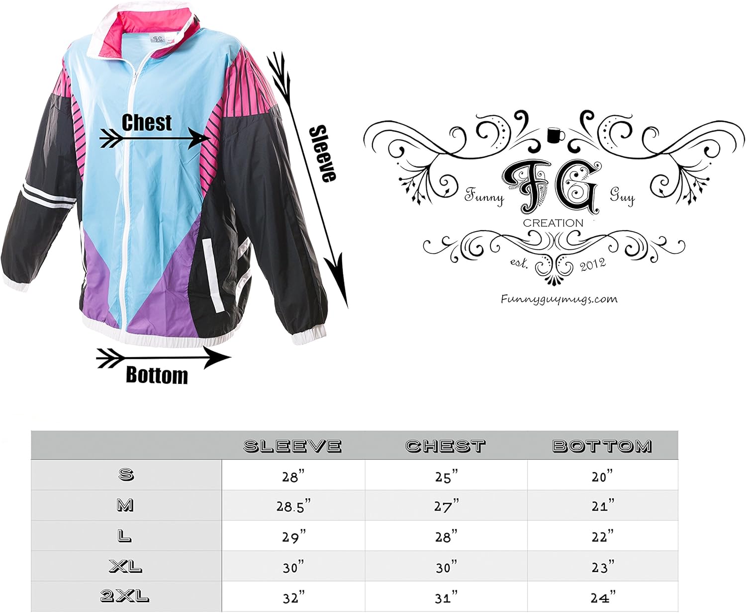 Funny Guy Mugs 80s & 90s Retro Neon Windbreaker at  Men’s Clothing store