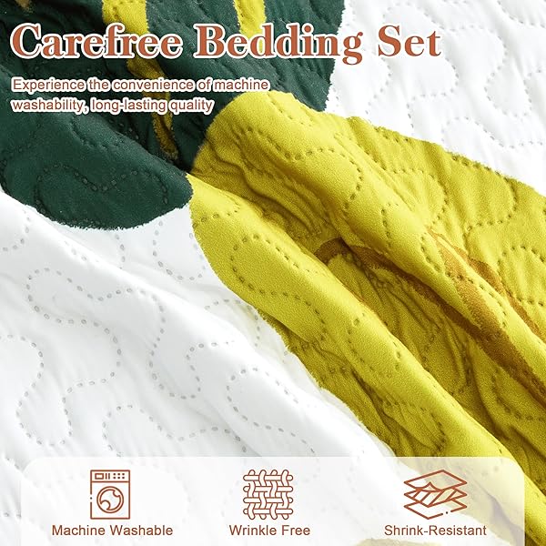 TYROT 3 PIECE BOHO FLORAL KING SIZE QUILT SETS FARMHOUSE REVERSIBLE LIGHTWEIGHT BEDSPREAD COVERLET WITH 2 SHAMS MID CENTURY BOTANICAL LEAVES MICROFIBER BEDDING QUILTS SET FOR ALL SEASON, 106”X96”