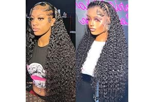 SYHGK 13x6 Deep Wave Lace Front Wigs Human Hair Wigs HD Transparent Deep Curly Lace Frontal Glueless Wigs Human Hair Lace Front Wigs Pre Plucked 150% Density Natural Black 24 Inch