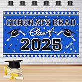 Zienlay Graduation Decorations 2025 Banner - Class of 2025 Graduation Photo Backdrop, 65” x 39.4” Congrats Grad Banners, Black and Blue Graduate Decor for High School, College Grad Party Supplies