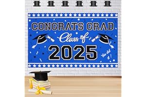 Zienlay Graduation Decorations 2025 Banner - Class of 2025 Graduation Photo Backdrop, 65” x 39.4” Congrats Grad Banners, Black and Blue Graduate Decor for High School, College Grad Party Supplies
