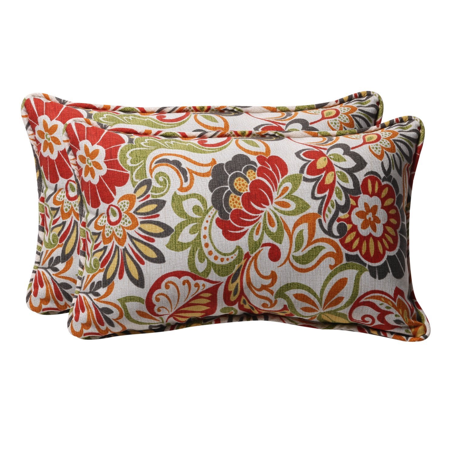 Pillow Perfect Bright Floral Indoor/Outdoor Throw Pillows, 2 Count, Lumbar - 11.5" x 18.5", Green/Red Zoe Image