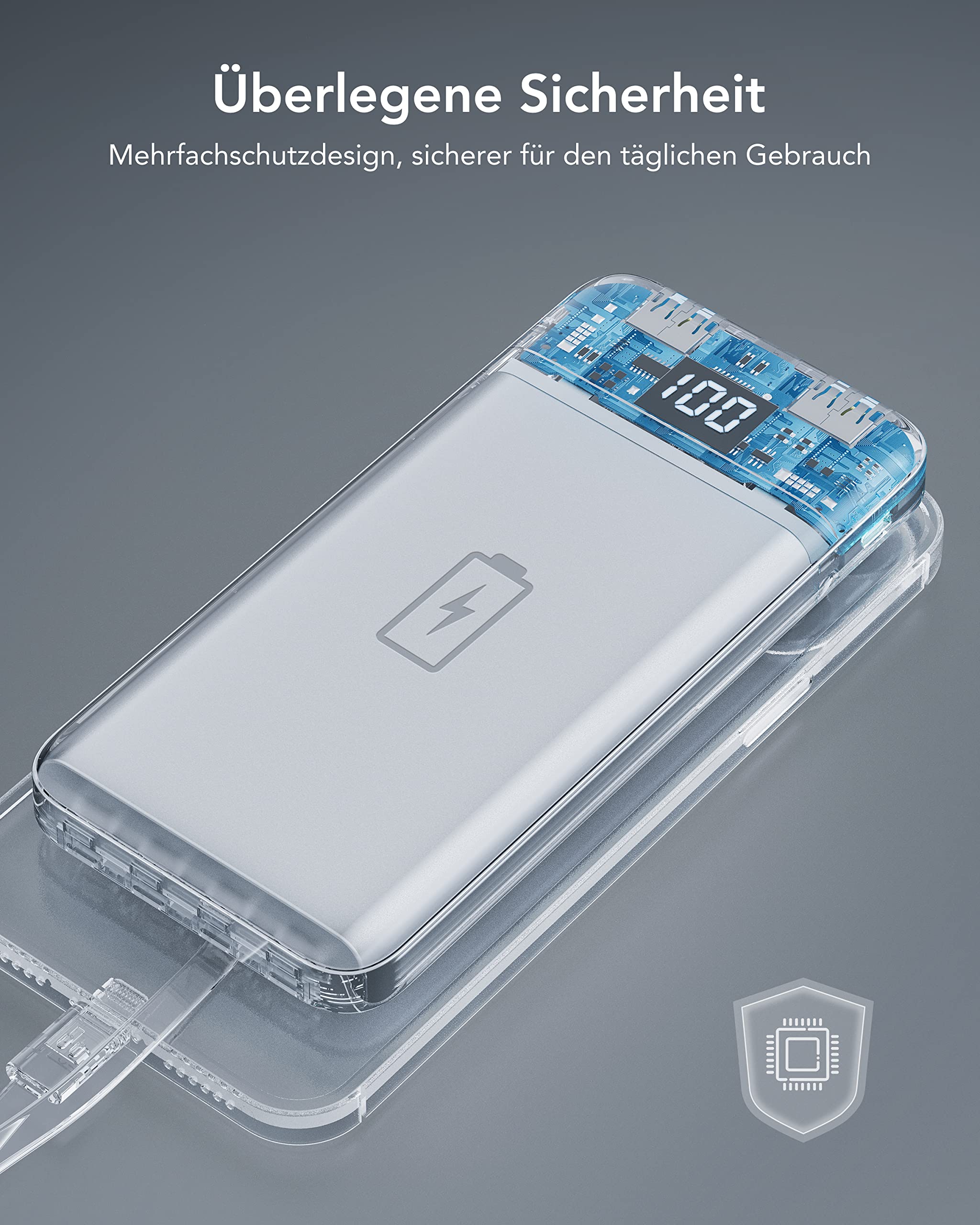 Charmast Power Bank, Slim 10000mAh Powerbank mit 4 Kabel und LED-Display, 6 Ausgängen Klein Aber Stark USB C Externe Handyakkus Kompatibel mit iPhone 17 16 15 14 13 12 11 Pro Max Plus Samsung Tablet 8