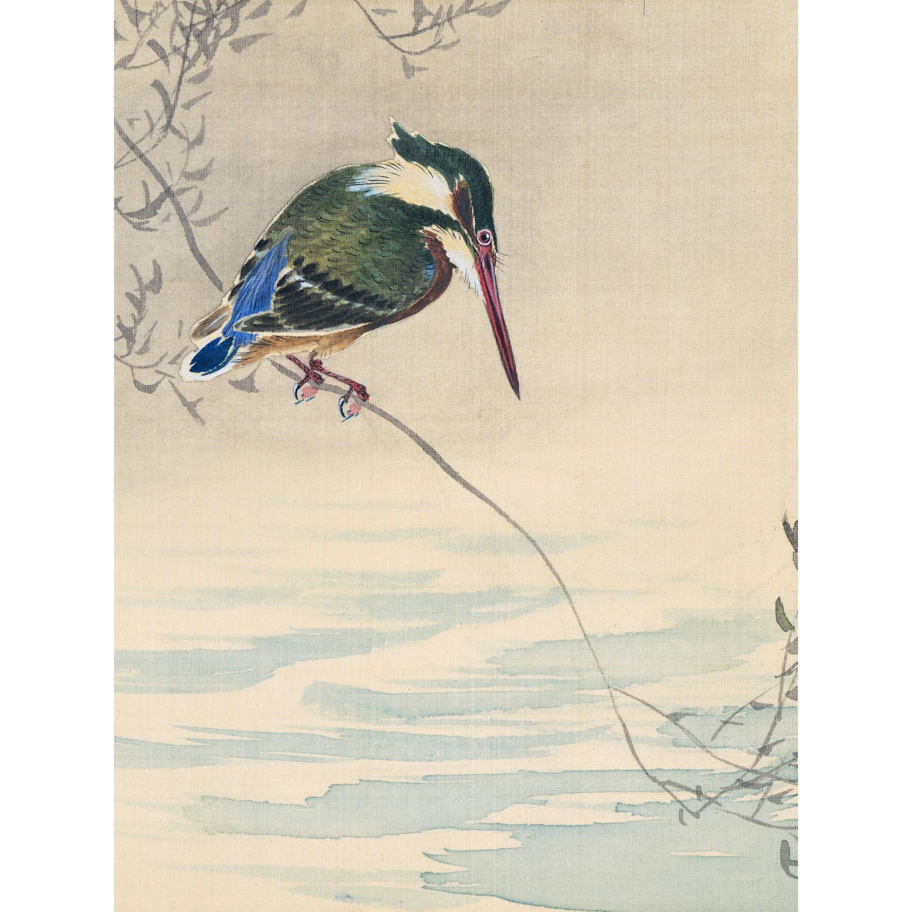 Artery8 Ohara Koson Kingfisher Bird Japanese Painting Premium Wall Art Canvas Print 18X24 Inch