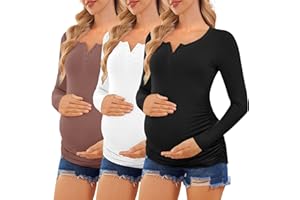 Ekouaer Women 3 Pack Maternity Shirts Long Sleeve Pregnancy Tops Button Down Postpartum Tees Scoop Neck Pregnant T Shirts