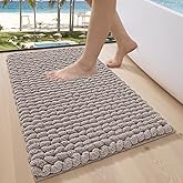LUMI Luxury Bathroom Rug, Ultra Soft Quick Dry Bath Mat, Non-Slip Absorbent Thick Chenille Bath Rug, Cozy Braid Design Floor Mat for Bathtub, Sink, Laundry, Bedroom, Beige, 17"x30"